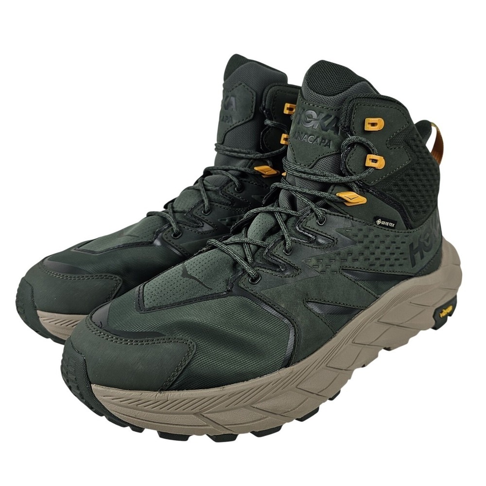 Hoka Anacapa Mid GTX Hiking Boot Shoe Men's 11D Thyme / Yellow Gore-Tex Vibram